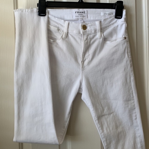 FRAME Le High Skinny white jeans front slit size 26 - Picture 10 of 12